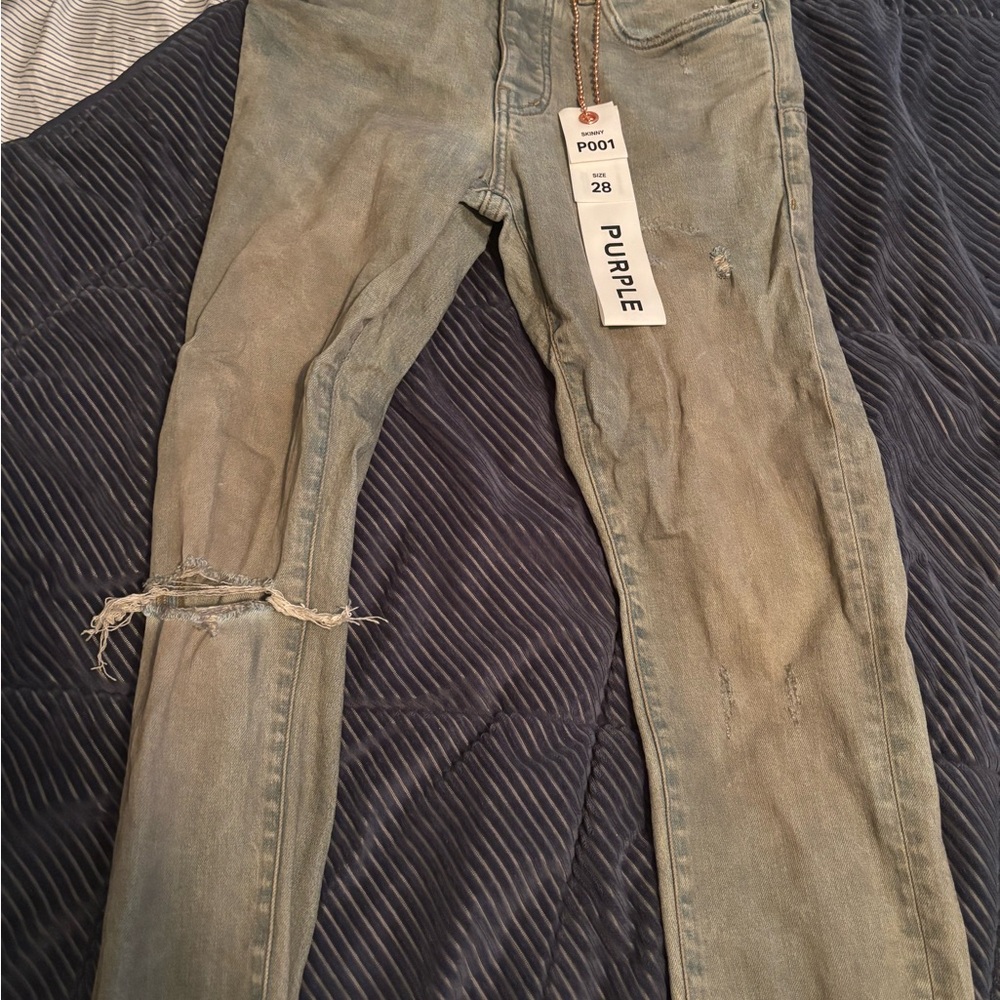 Purple Men's Skinny Jeans - Distressed Light Blue